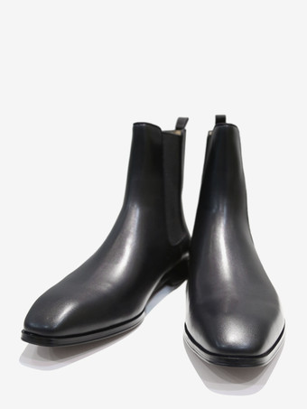 メンズ チェルシーブーツ ブラック プレーン スムース アンクルブーツ