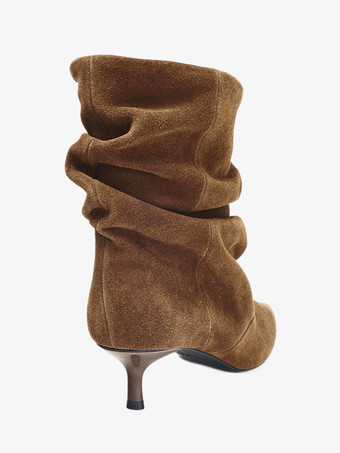 スエードアンクルブーツ ポインテッドトゥ キトンヒール スラウチブーティ