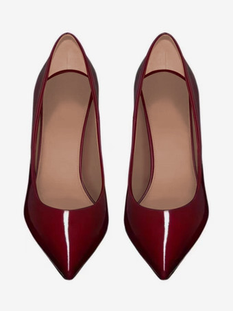 バーガンディハイヒールポインテッドトゥスリッポンドレスシューズ