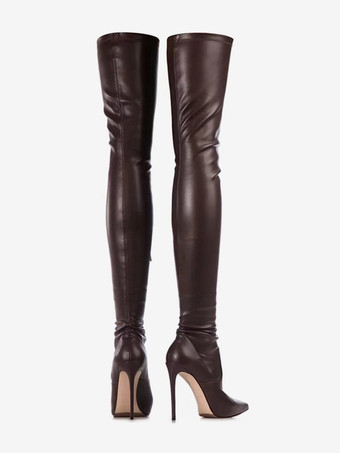 女性用サイハイブーツ、つま先が尖ったハイヒール、セクシーなオーバーニーブーツ