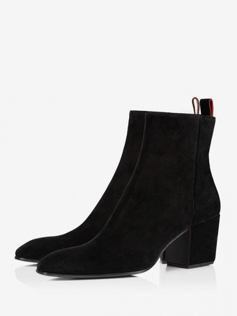 Nero Stivaletti Chelsea da uomo con tacco largo Stivaletti neri con cerniera in pelle scamosciata per abiti da ballo