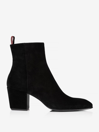 Stivaletti Chelsea da uomo con tacco largo Stivaletti neri con cerniera in pelle scamosciata per abiti da ballo