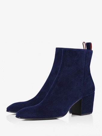 BluStivaletti Chelsea da uomo con tacco largo Stivaletti neri con cerniera in pelle scamosciata per abiti da ballo