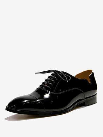 ブラック メンズドレスシューズ ポインテッドトゥ レースアップ パテントレザー プロム ウェディングシューズ