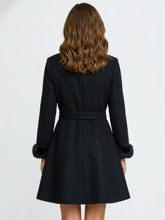 フェイクファートリム、ベルト付きウール混紡コート（フード付きケープ付き、レディース）2025年モデル