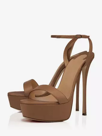 Women's Heel Sandals Nude Genuine Leather Platform Stiletto Heeled Ankle  Strap Dress Sandals - Milanoo.com