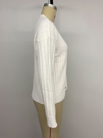 ハートボタンリブニットカーディガン ラウンドネック 長袖 トップス レディース 2025