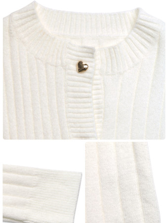 ハートボタンリブニットカーディガン ラウンドネック 長袖 トップス レディース 2025