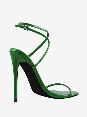 レディースヒールサンダル レッド オープントゥ クリスクロス スティレットヒール パーティーシューズ