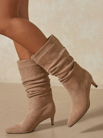 レディース スラウチー キトゥン ヒール ミッドカーフ ブーツ