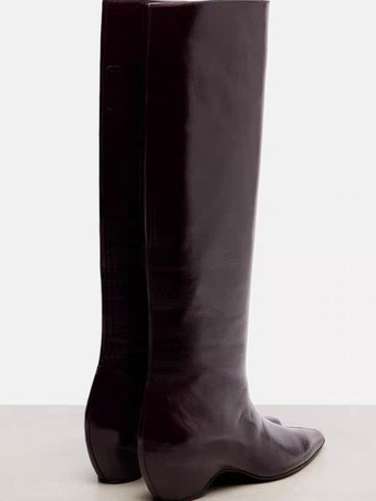 レディースニーハイブーツ ポインテッドトゥ ウェッジヒールブーツ