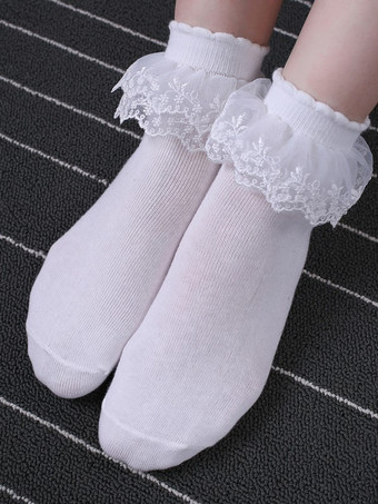 ロリィタ靴下　ホワイト　綿混紡　人気