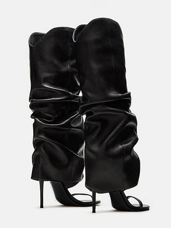 Bottes noires à talons hauts et bout ouvert pour femme