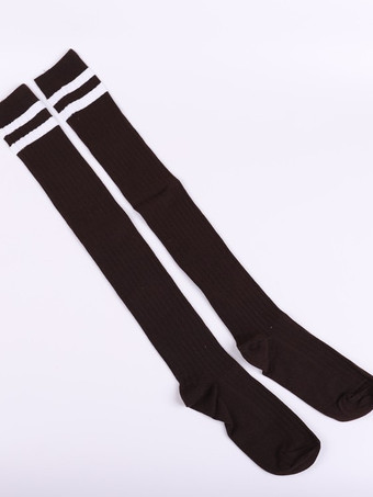 ブラウン スウィートロリータストッキング2トーンストライプコットンニーハイソックス
