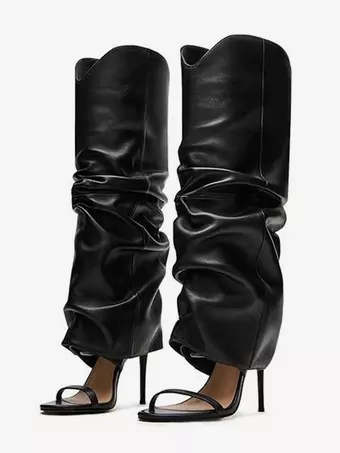 Bottes Hautes Femmes à Talon épais - Bout Ouvert, Plateforme - Style Rétro Avec Fermeture éclair Latérale