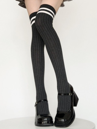 グレイスウィートロリータストッキング2トーンストライプコットンニーハイソックス