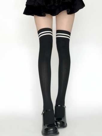 スウィートロリータストッキング2トーンストライプコットンニーハイソックス
