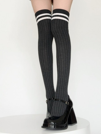 スウィートロリータストッキング2トーンストライプコットンニーハイソックス