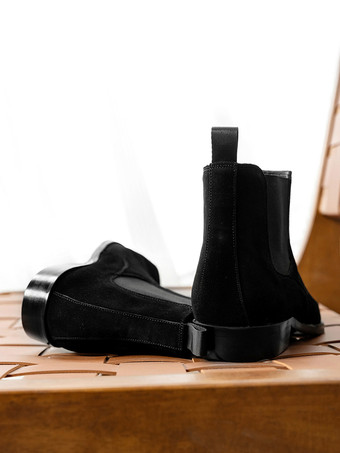 男性用グレースエードチェルシーブーツ レザーラウンドトゥアンクルブーツ