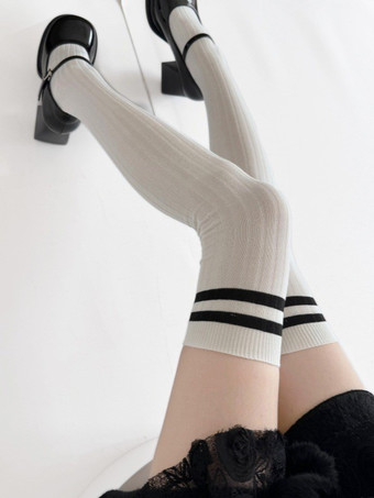スウィートロリータストッキング2トーンストライプコットンニーハイソックス