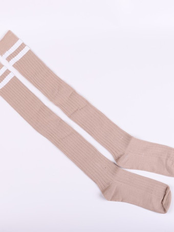 カーキ スウィートロリータストッキング2トーンストライプコットンニーハイソックス