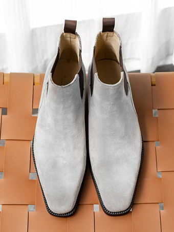 男性用グレースエードチェルシーブーツ レザーラウンドトゥアンクルブーツ