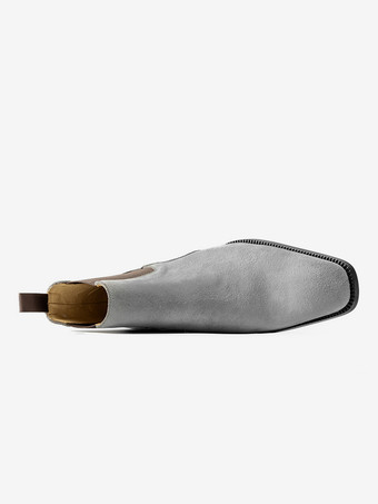 男性用グレースエードチェルシーブーツ レザーラウンドトゥアンクルブーツ