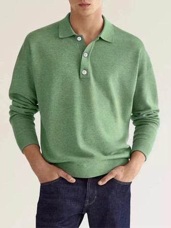 セージグリーンメンズ ポロシャツ 襟付き 長袖 ボタン スポーツ Tシャツ アスレチック ゴルフ ポロシャツ デイリーシャツ