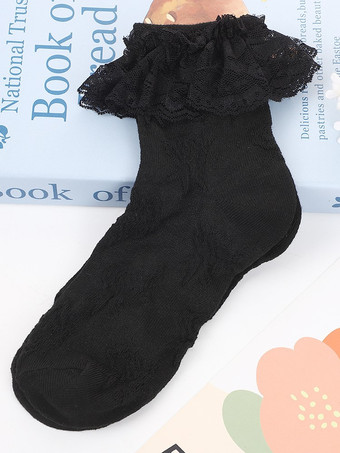 ロリィタ靴下　ホワイト　綿混紡　人気