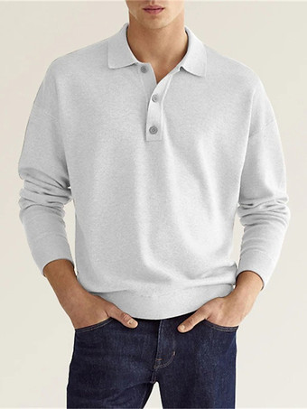 ホワイト メンズ ポロシャツ 襟付き 長袖 ボタン スポーツ Tシャツ アスレチック ゴルフ ポロシャツ デイリーシャツ