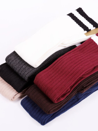 スウィートロリータストッキング2トーンストライプコットンニーハイソックス