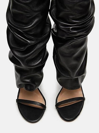 Bottes noires à talons hauts et bout ouvert pour femme