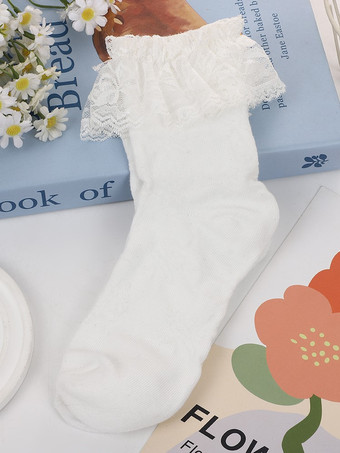 ロリィタ靴下　ホワイト　綿混紡　人気