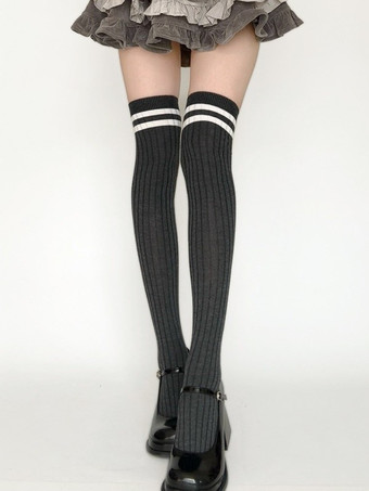 スウィートロリータストッキング2トーンストライプコットンニーハイソックス