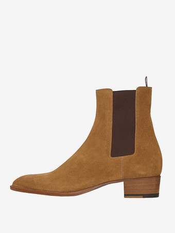 スエードチェルシーブーツ スエードポインテッドトゥチャンキーヒールアンクルブーツ（メンズ）