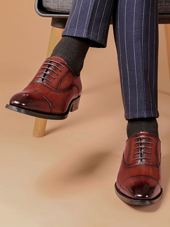 メンズドレスシューズ レザーポインテッドトゥフォーマルダービーシューズ オフィスやプロムに最適