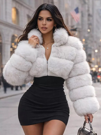 フェイクファーコート エコフレンドリー 冬用 プラッシュ クロップドジャケット レディース 2026