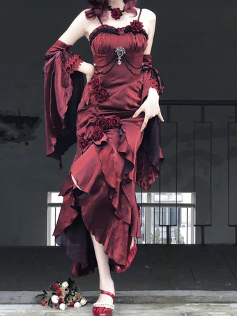 ハロウィン ゴシックロリータドレス リボン フリル 赤 赤