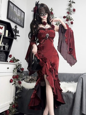 ハロウィン ゴシックロリータドレス リボン フリル 赤 赤