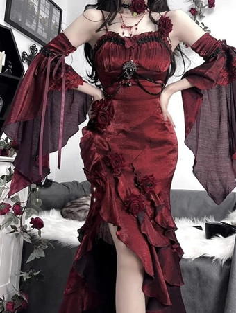 ハロウィン ゴシックロリータドレス リボン フリル 赤 赤