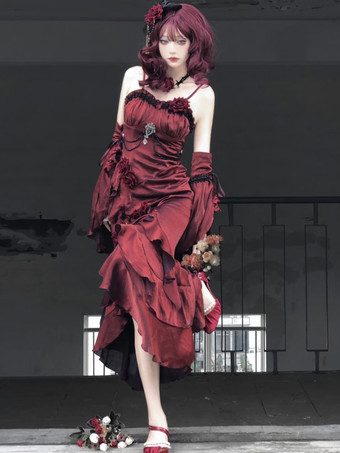 ハロウィン ゴシックロリータドレス リボン フリル 赤 赤