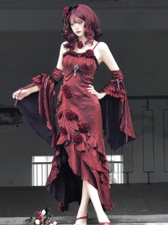 ハロウィン ゴシックロリータドレス リボン フリル 赤 赤