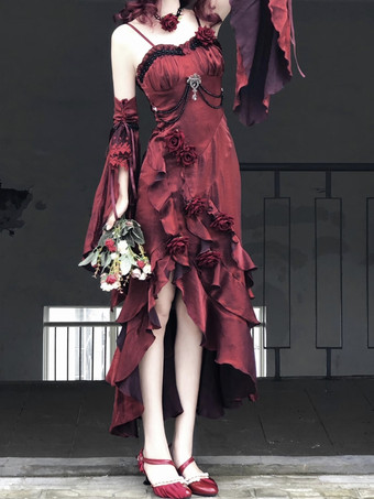 ハロウィン ゴシックロリータドレス リボン フリル 赤 赤