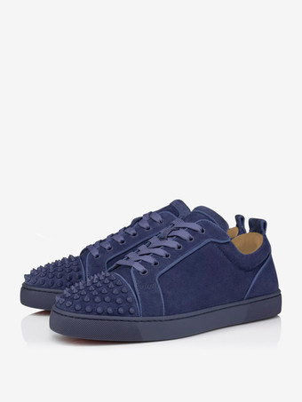 ブルー メンズ ブラック スエード ロートップ スニーカー フロントリベット レースアップシューズ