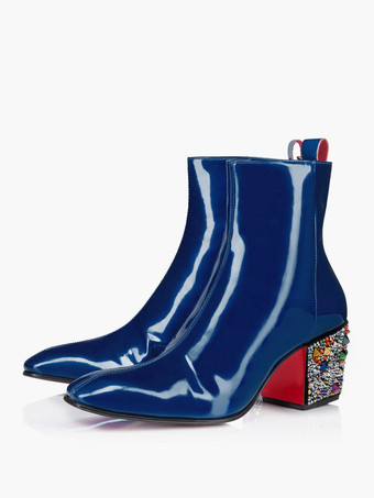 azul Botas Chelsea tobilleras para hombre Botas de vestir gruesas con tacón y punta cuadrada azul