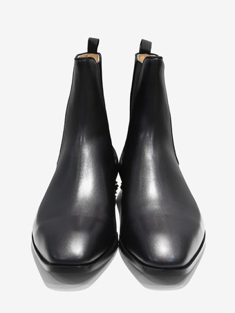 メンズ チェルシーブーツ ブラック スクエアトゥ アンクル プロム スパイクヒールブーツ