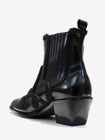 Botas Chelsea para hombre negras con punta puntiaguda y bordadas hasta el tobillo para fiesta de graduación