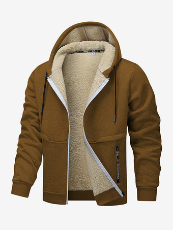 ブラウンメンズ フード付きフリースジャケット 長袖 ジップ開閉 冬用コート