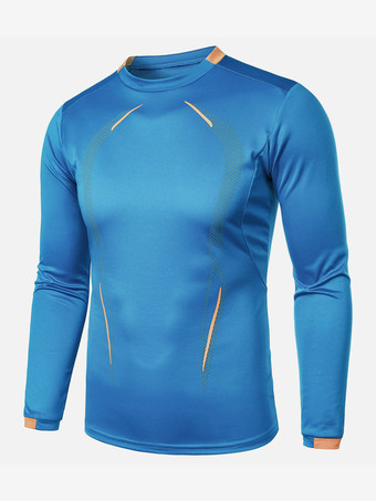 ロイヤルブルーメンズ 夏 フィットネス トレーニング 通気性 速乾 スポーツウェア 長袖 Tシャツ