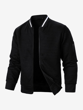 ブラック メンズ スウェットシャツ 無地 ジップアップ ジャケット スタンドカラー